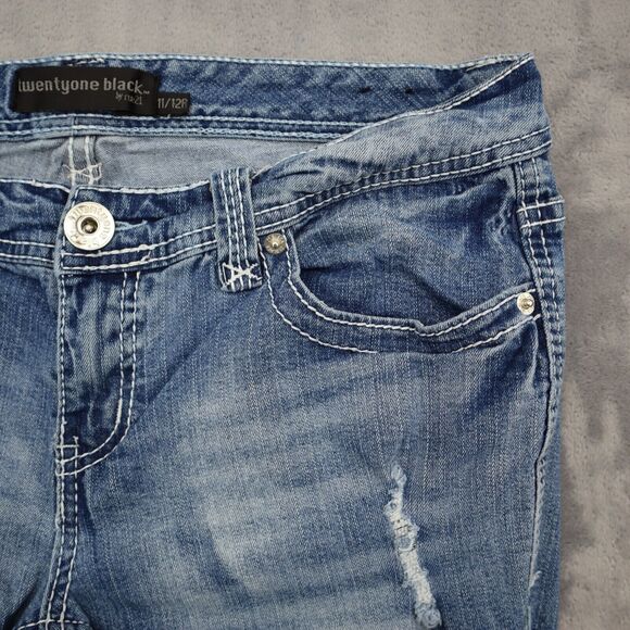 Twentyone Black by RU21 Pants Womens 12 Blue Denim Slimboot Distressed Jeans - Picture 12 of 16